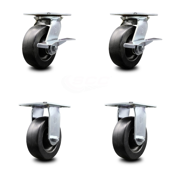 6 Inch Polyolefin Caster Set with Roller Bearing 2 Brakes and 2 Rigid SCC